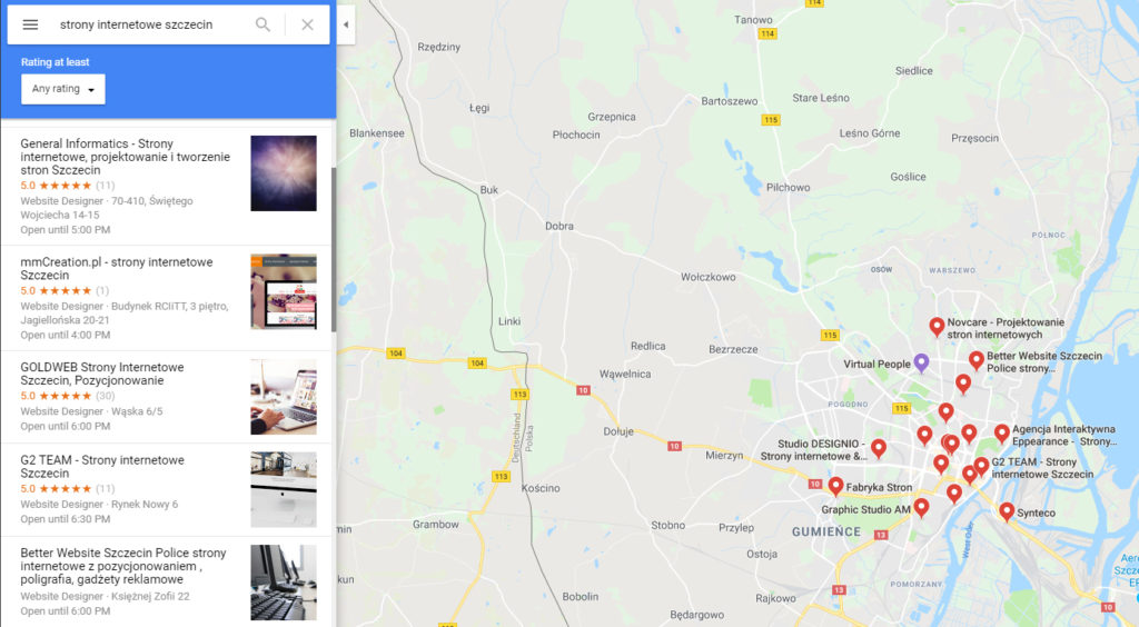 Strony internetowe Szczecin - Google Maps